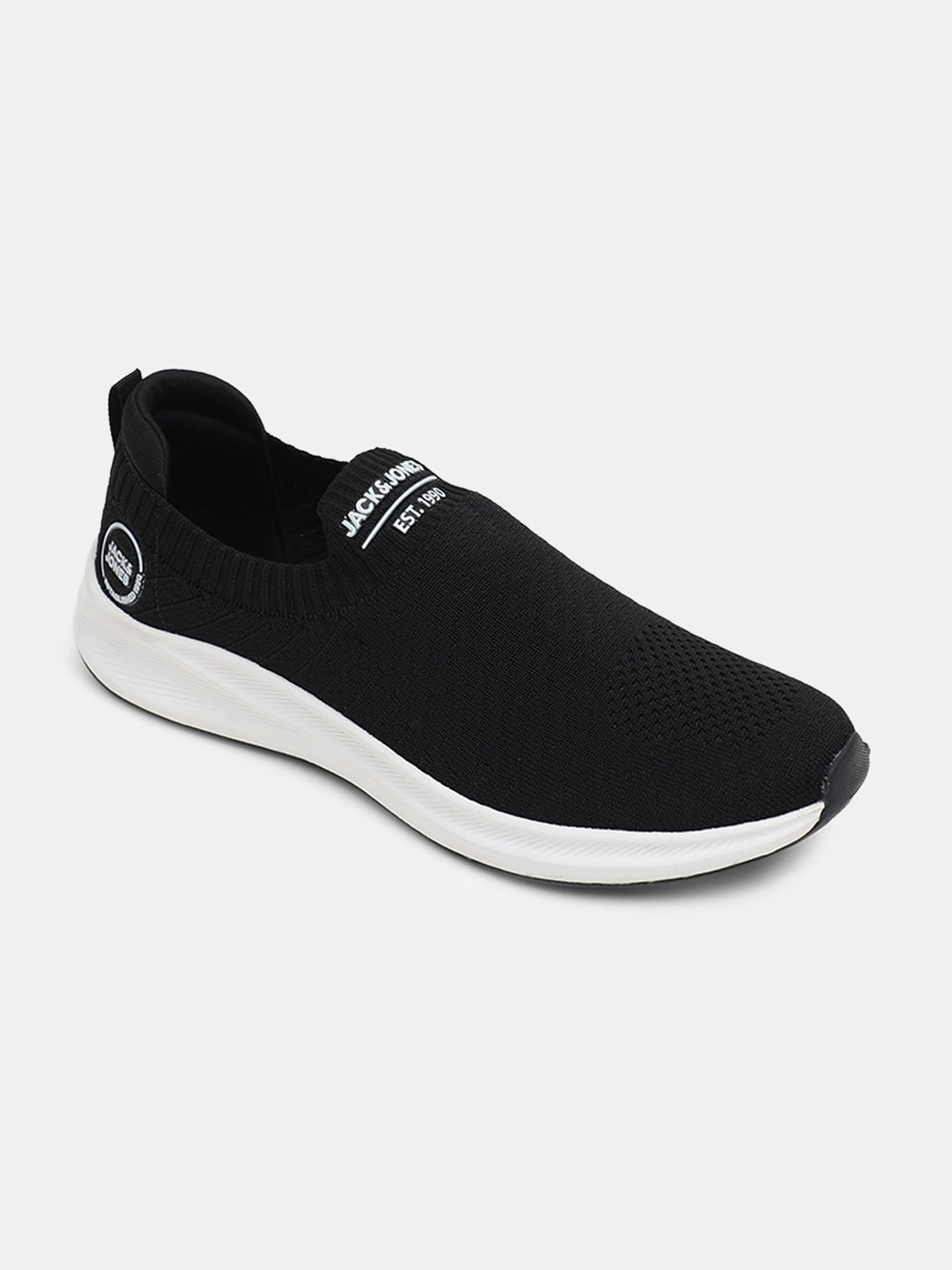 

Jack & Jones Men Textured Mesh Memory Foam Insole Slip-On Sneakers, Black