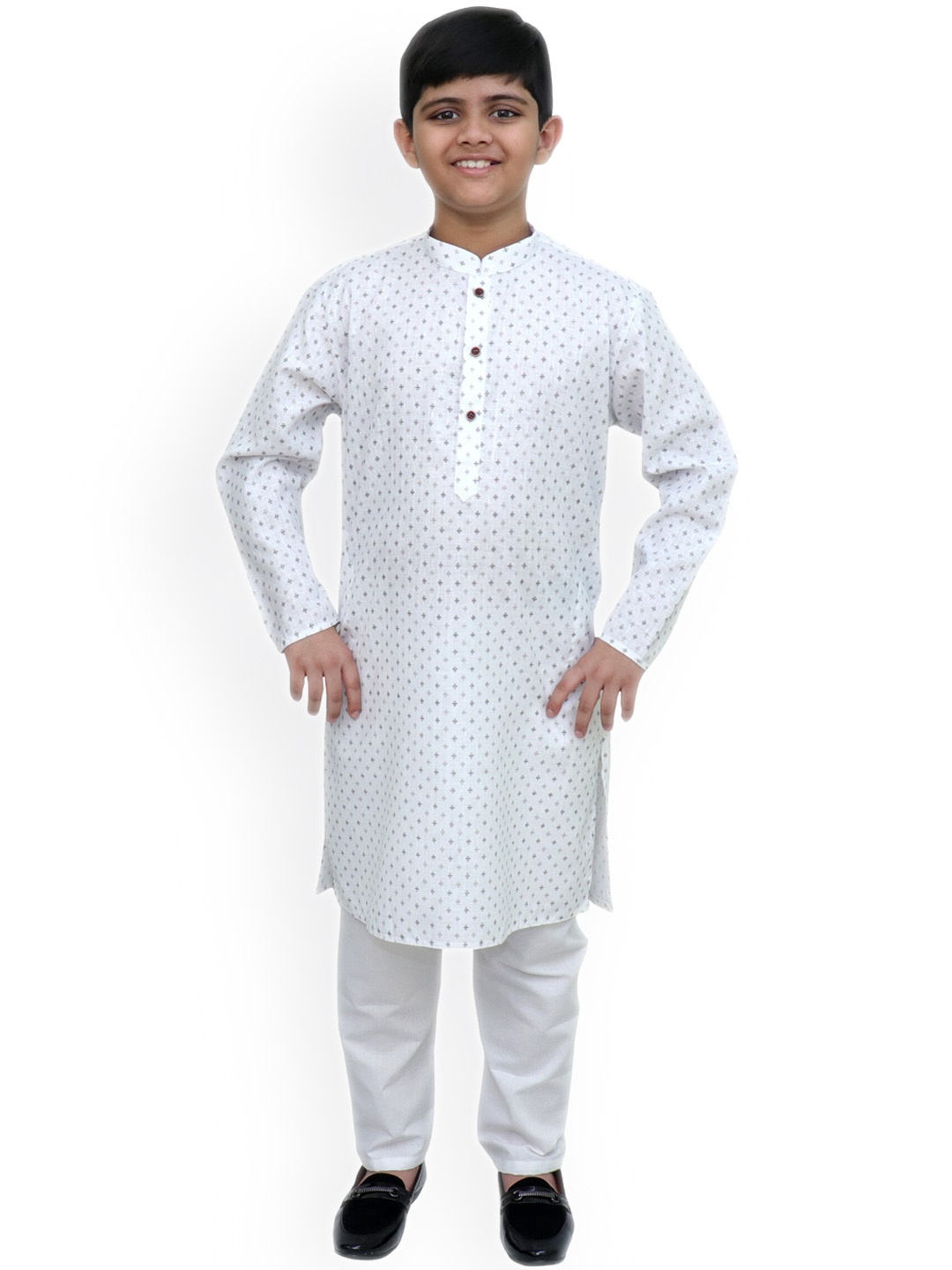 

BAESD Boys Floral Printed Regular Linen Kurta with Pyjamas, White