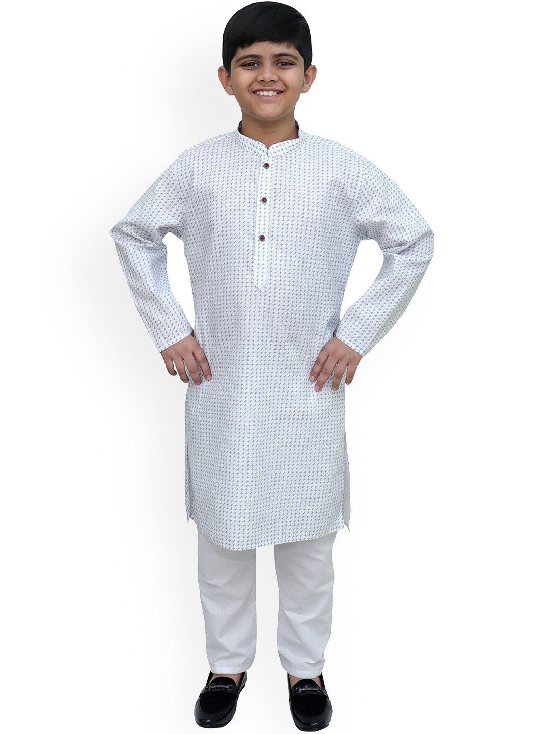 

BAESD Boys Ethnic Motifs Printed Regular Linen Kurta with Pyjamas, White