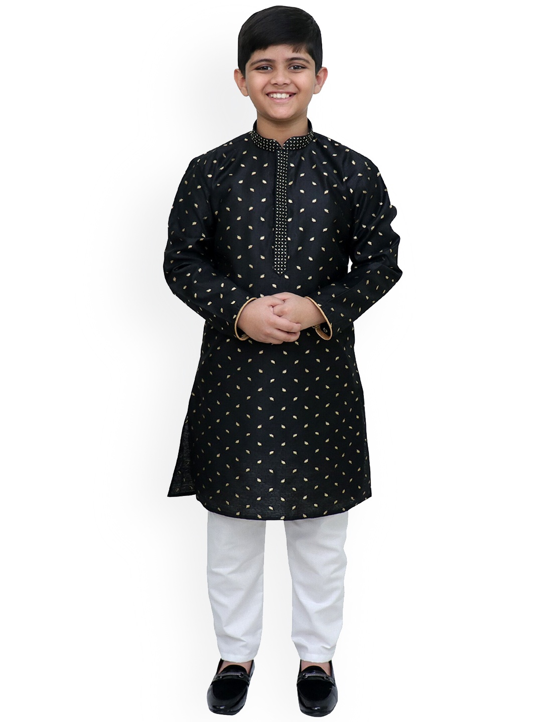 

BAESD Boys Floral Regular Kurta with Pyjamas, Black