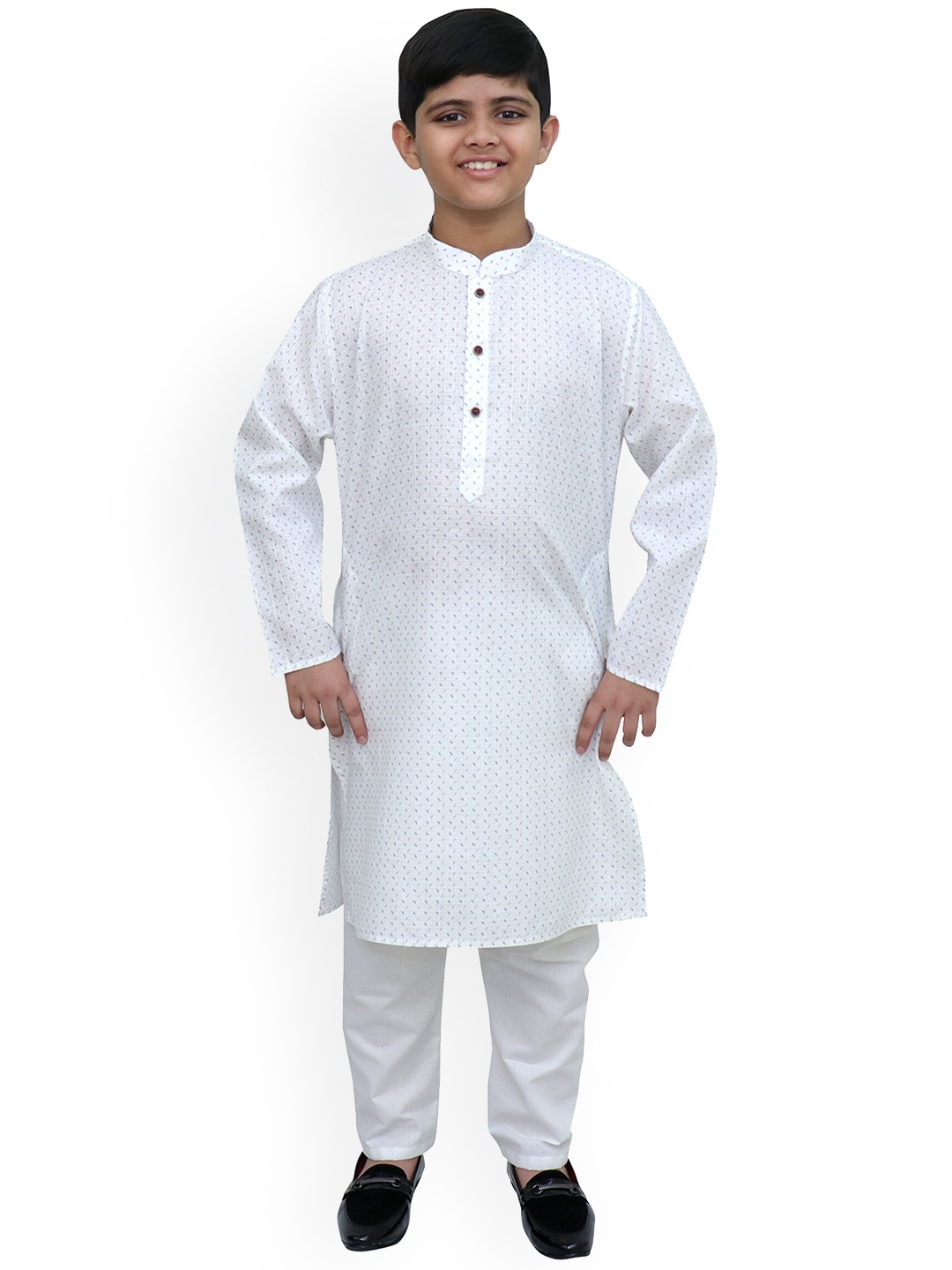 

BAESD Boys Floral Printed Regular Linen Kurta with Pyjamas, White