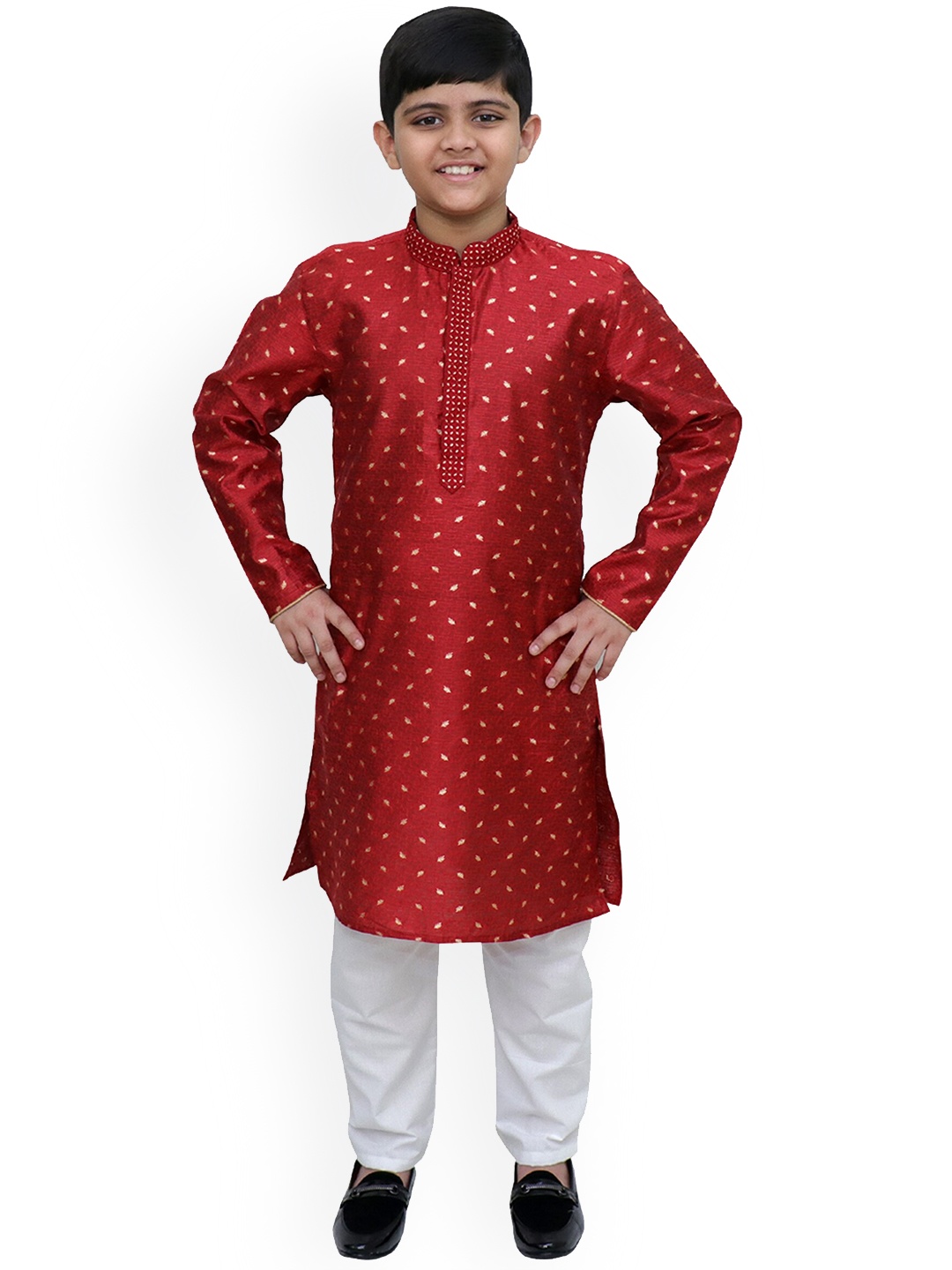 

BAESD Boys Floral Regular Kurta with Pyjamas, Maroon