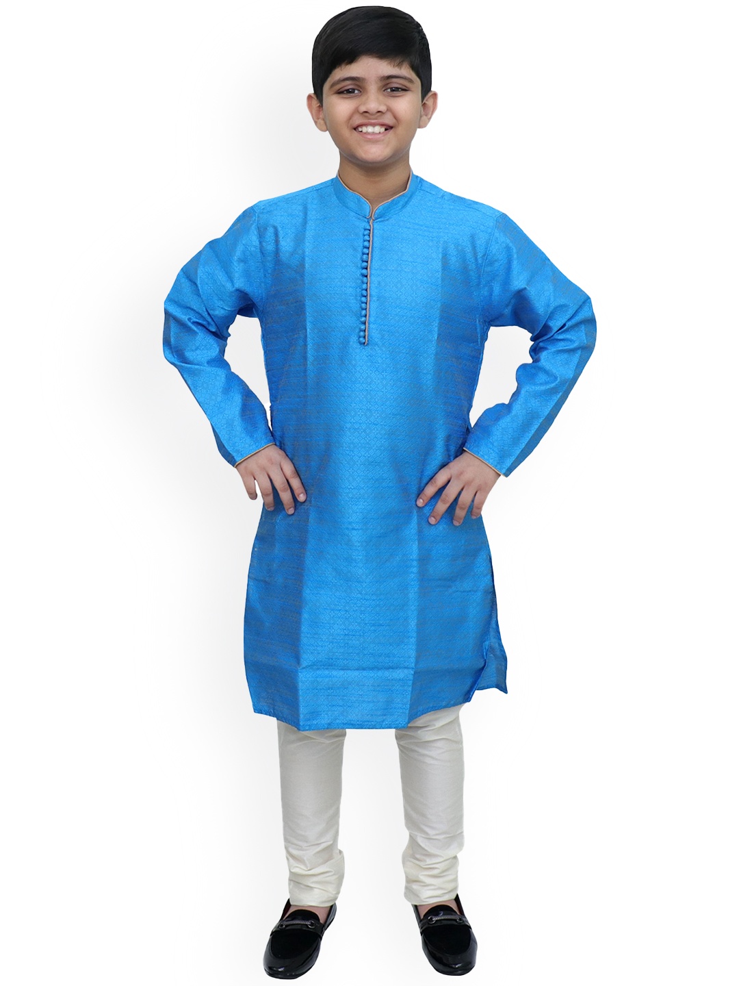 

BAESD Boys Floral Embroidered Regular Thread Work Kurta with Churidar, Blue
