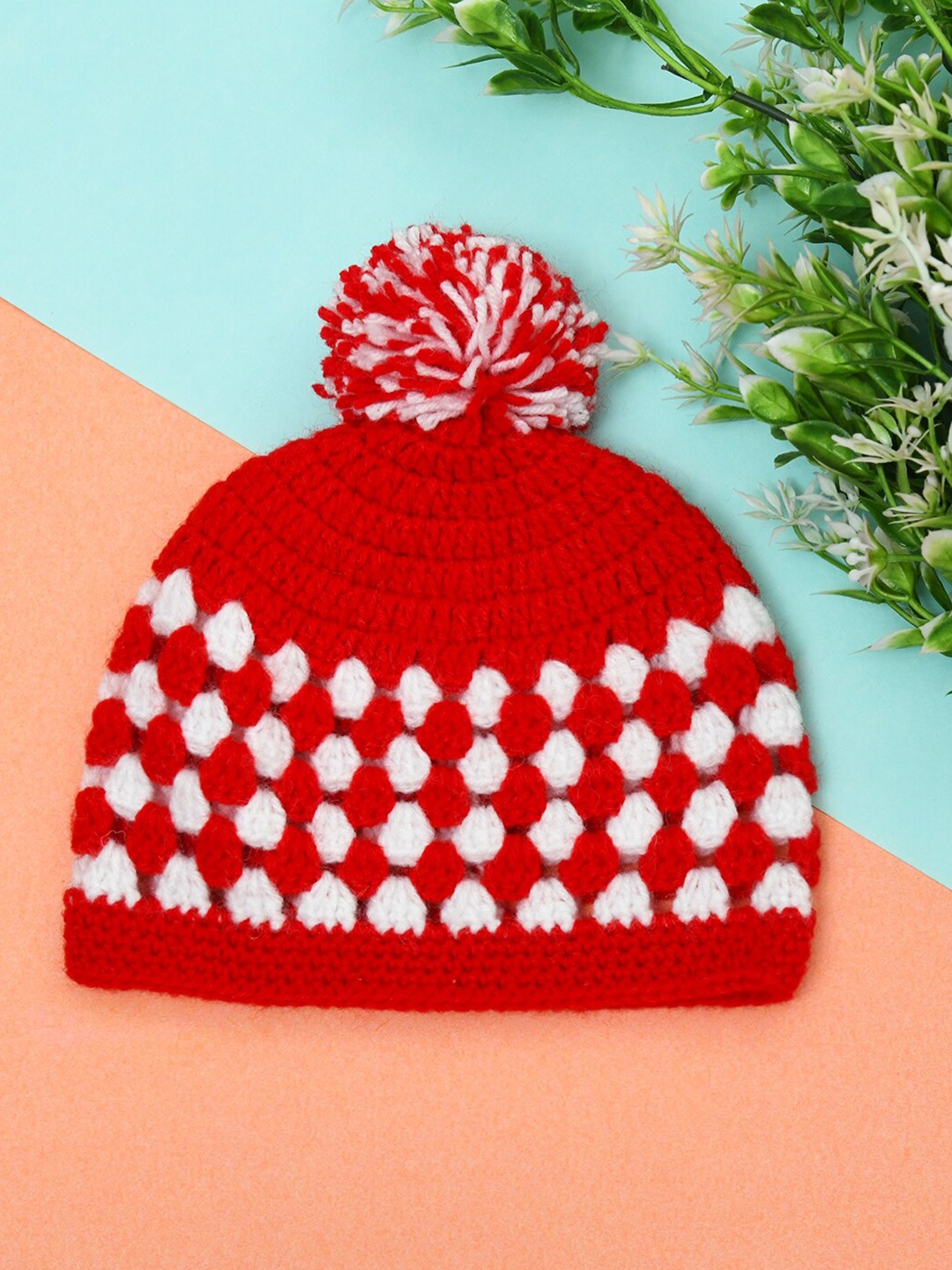 

FUNKRAFTS Kids Self Design Beanie Winter Cap with Pom Pom, Red