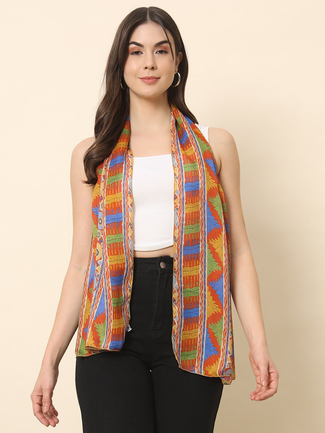 

Trend Arrest Geometric Printed Scarf, Orange