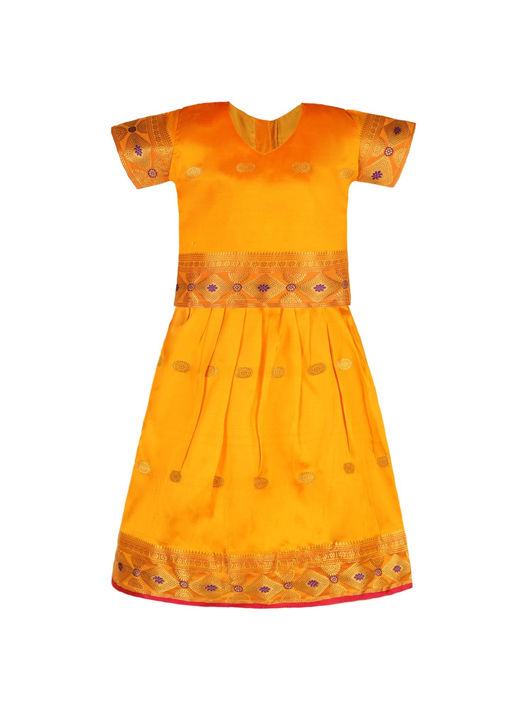 

Wish Karo Girls Woven Design Ready to Wear Satin Lehenga & Blouse, Gold