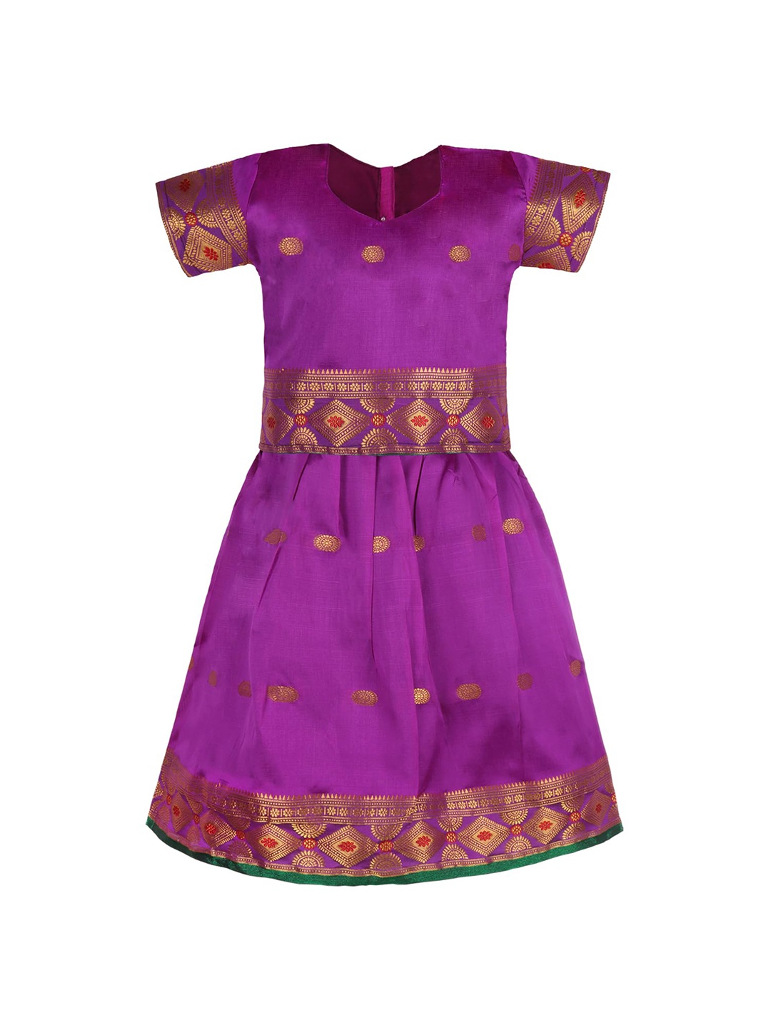 

Wish Karo Girls Woven Design Ready to Wear Satin Lehenga & Blouse, Purple