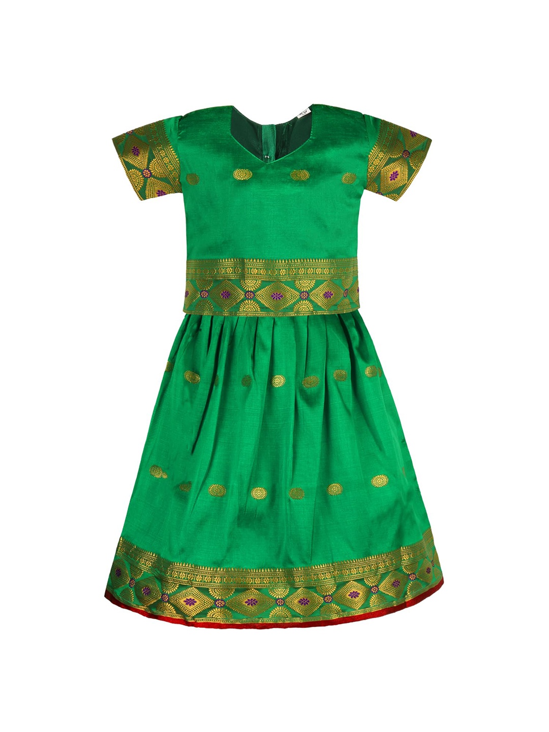 

Wish Karo Girls Woven Design Ready to Wear Satin Lehenga & Blouse, Green