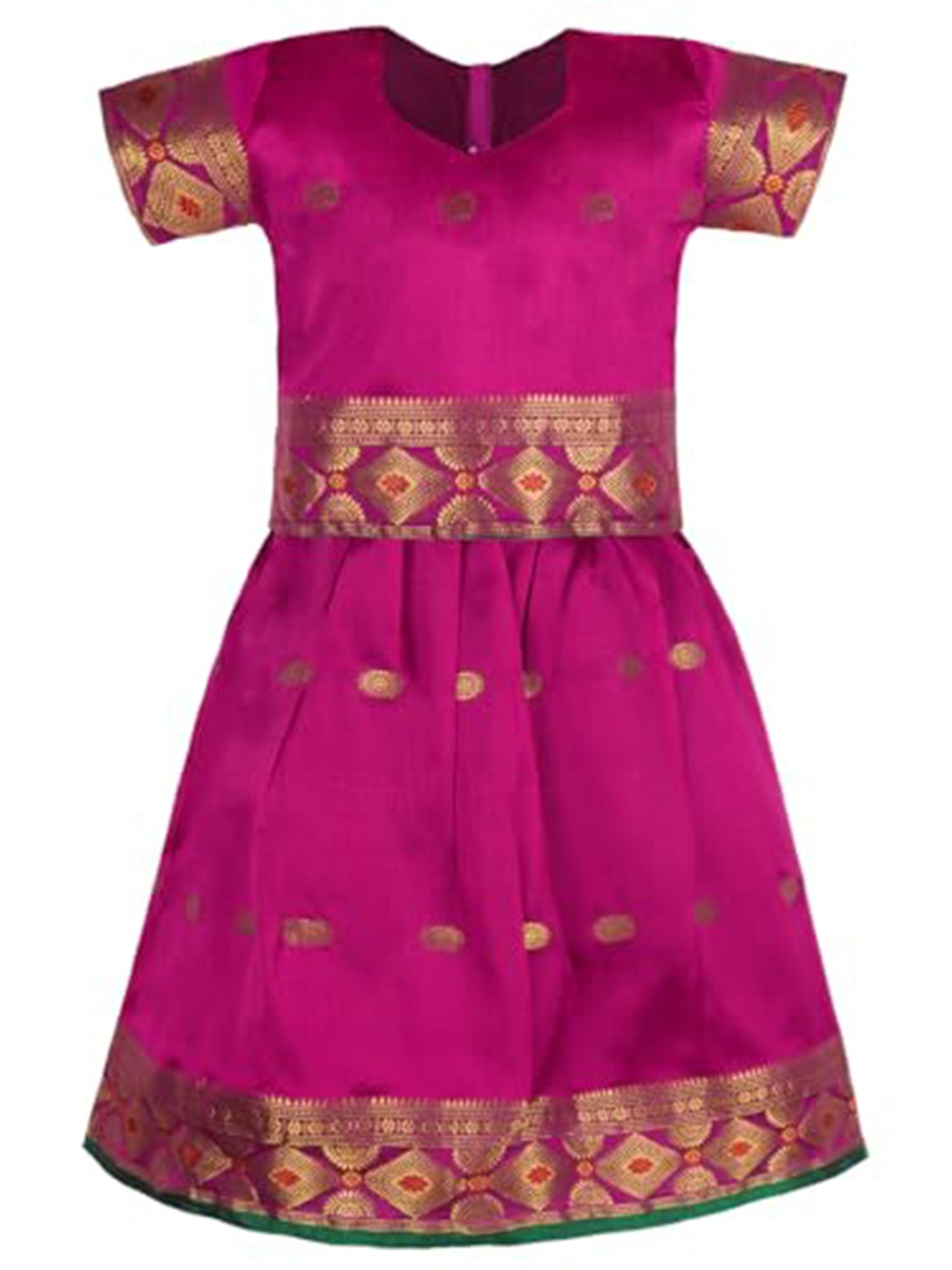 

Wish Karo Girls Ethnic Motifs Woven Design Zari Ready to Wear Lehenga & Blouse, Pink