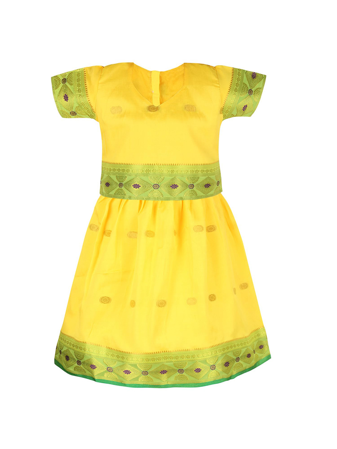 

Wish Karo Girls Ethnic Motifs Woven Design Zari Ready to Wear Lehenga & Blouse, Yellow