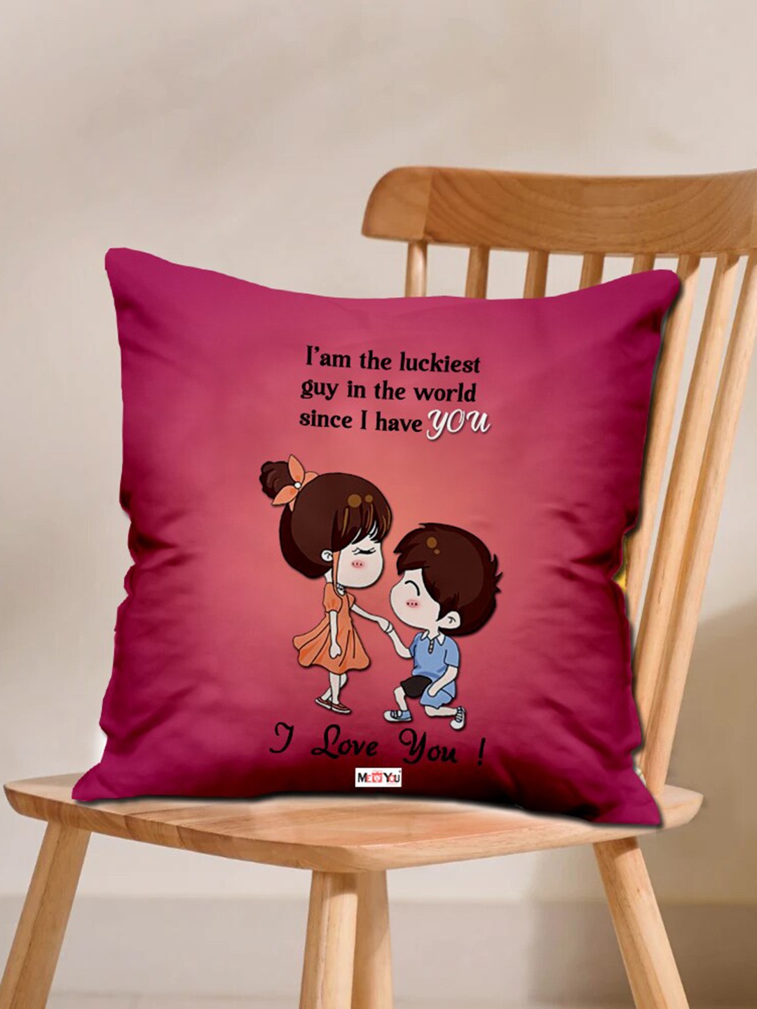 

ME & YOU Pink & Brown Printed Love Quoted Cushions