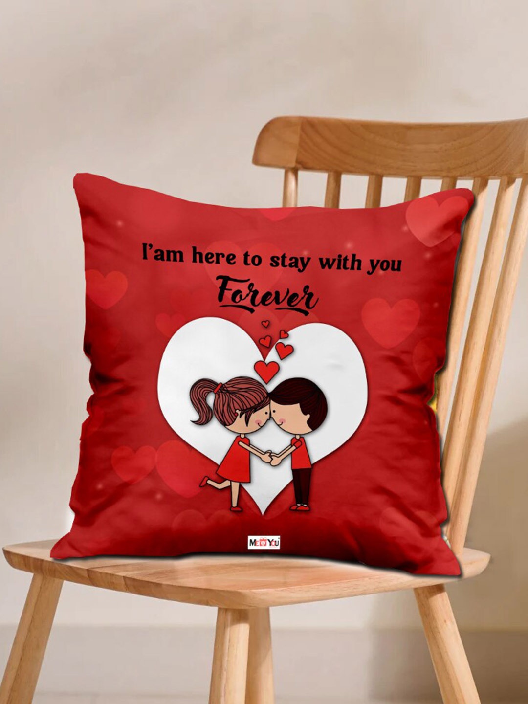 

ME & YOU Red 2 Pieces Printed Cushion With Cushion Cover