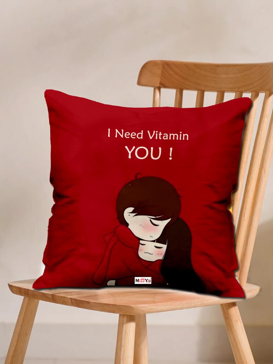 

ME & YOU Red 2 Pieces Printed Cushion With Cushion Cover