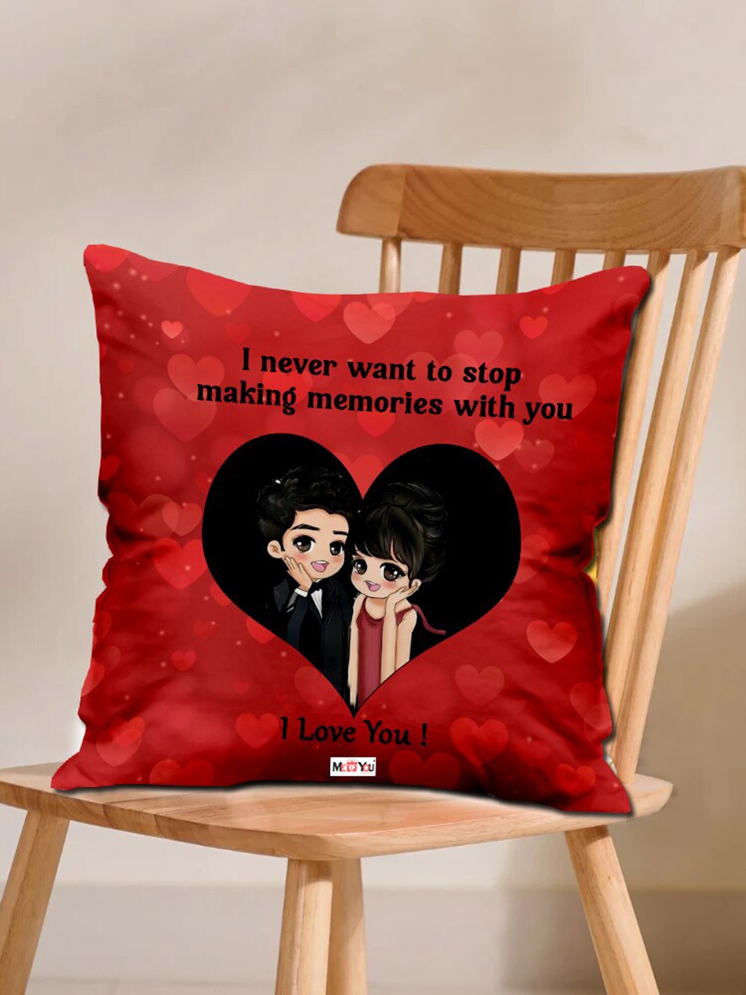 

ME & YOU Red 2 Pieces Printed Cushion With Cushion Cover