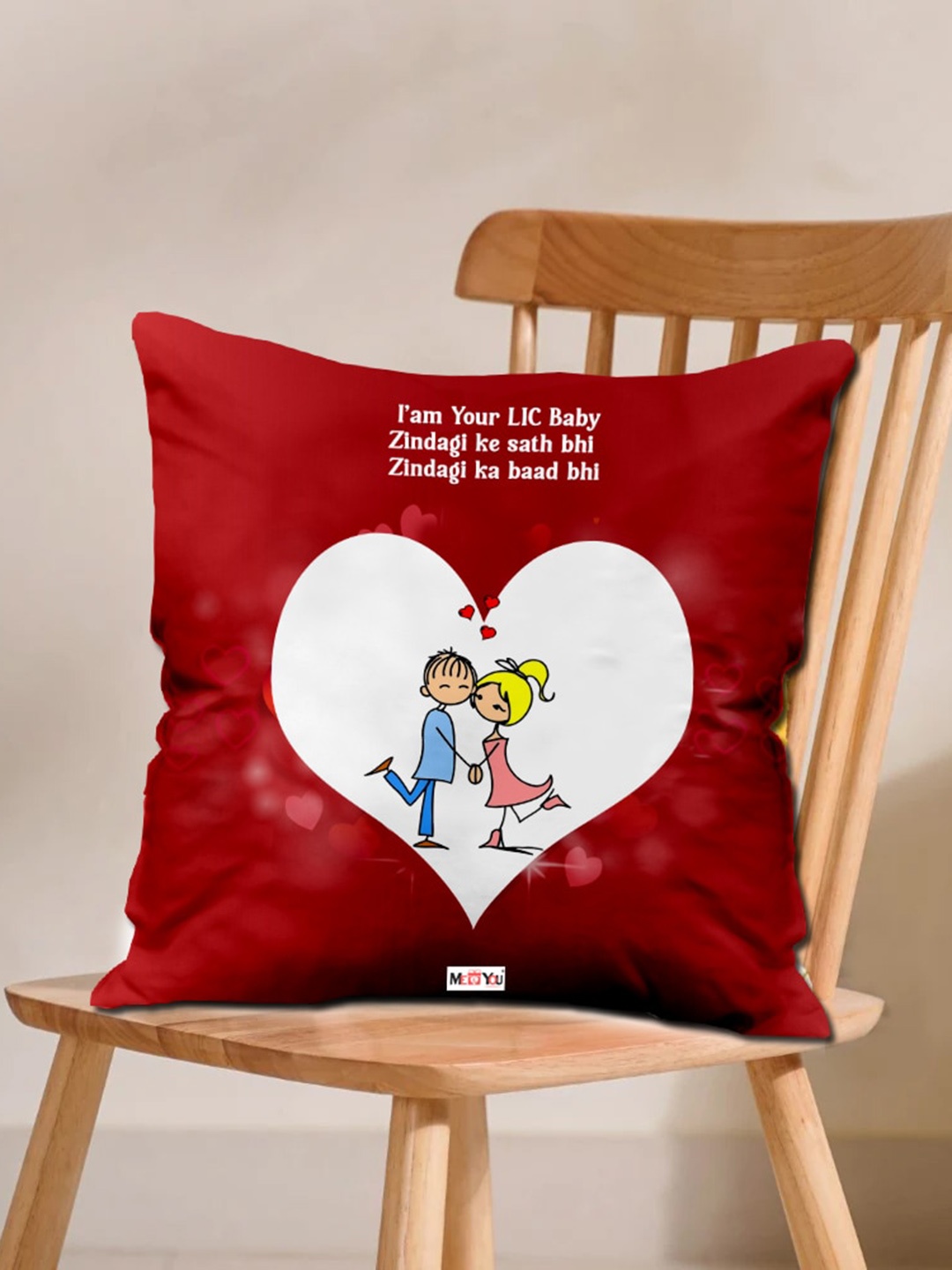 

ME & YOU Red 2 Pieces Printed Cushion With Cushion Cover