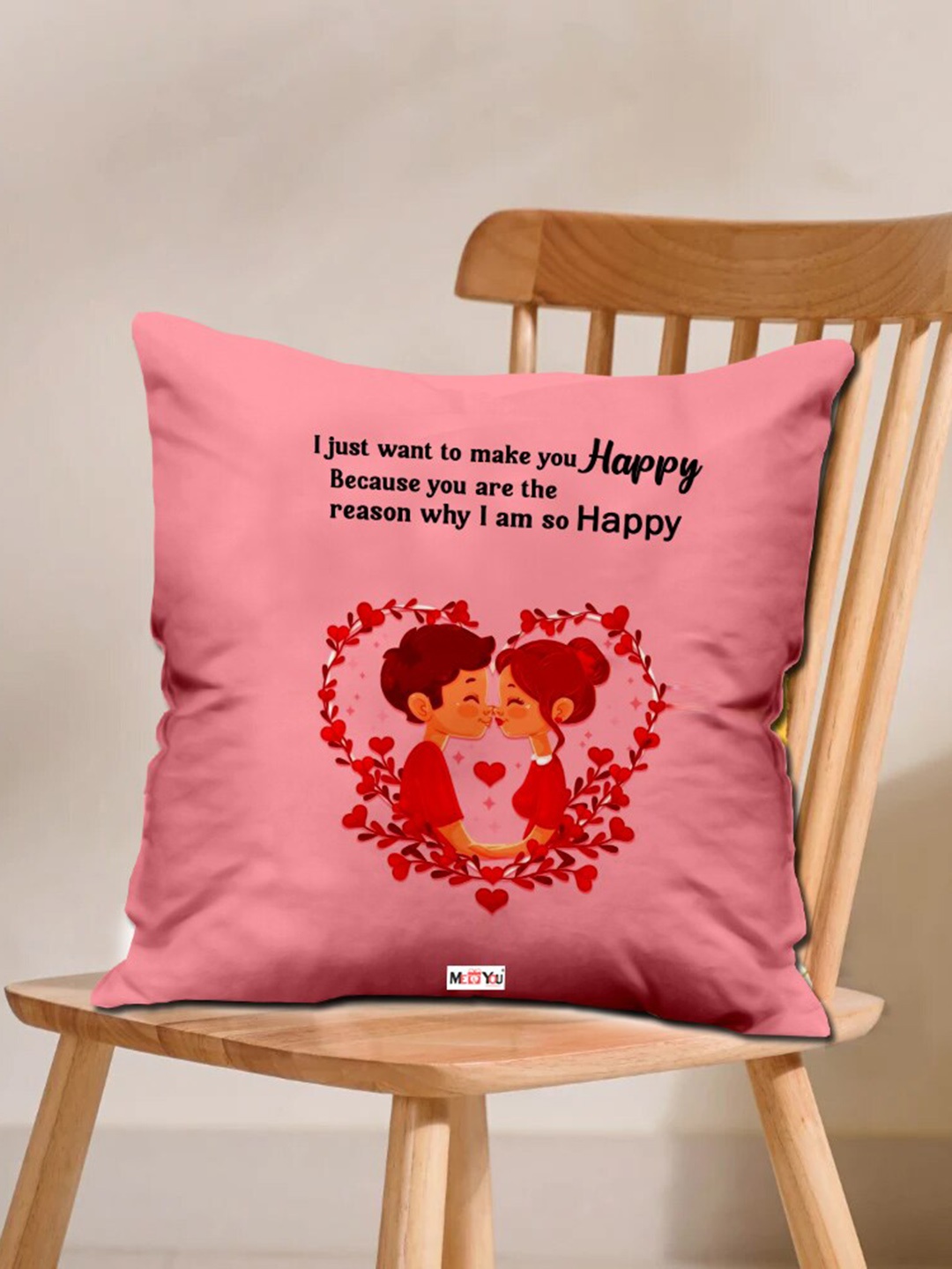 

ME & YOU Pink Printed Cushion Cover With Filler