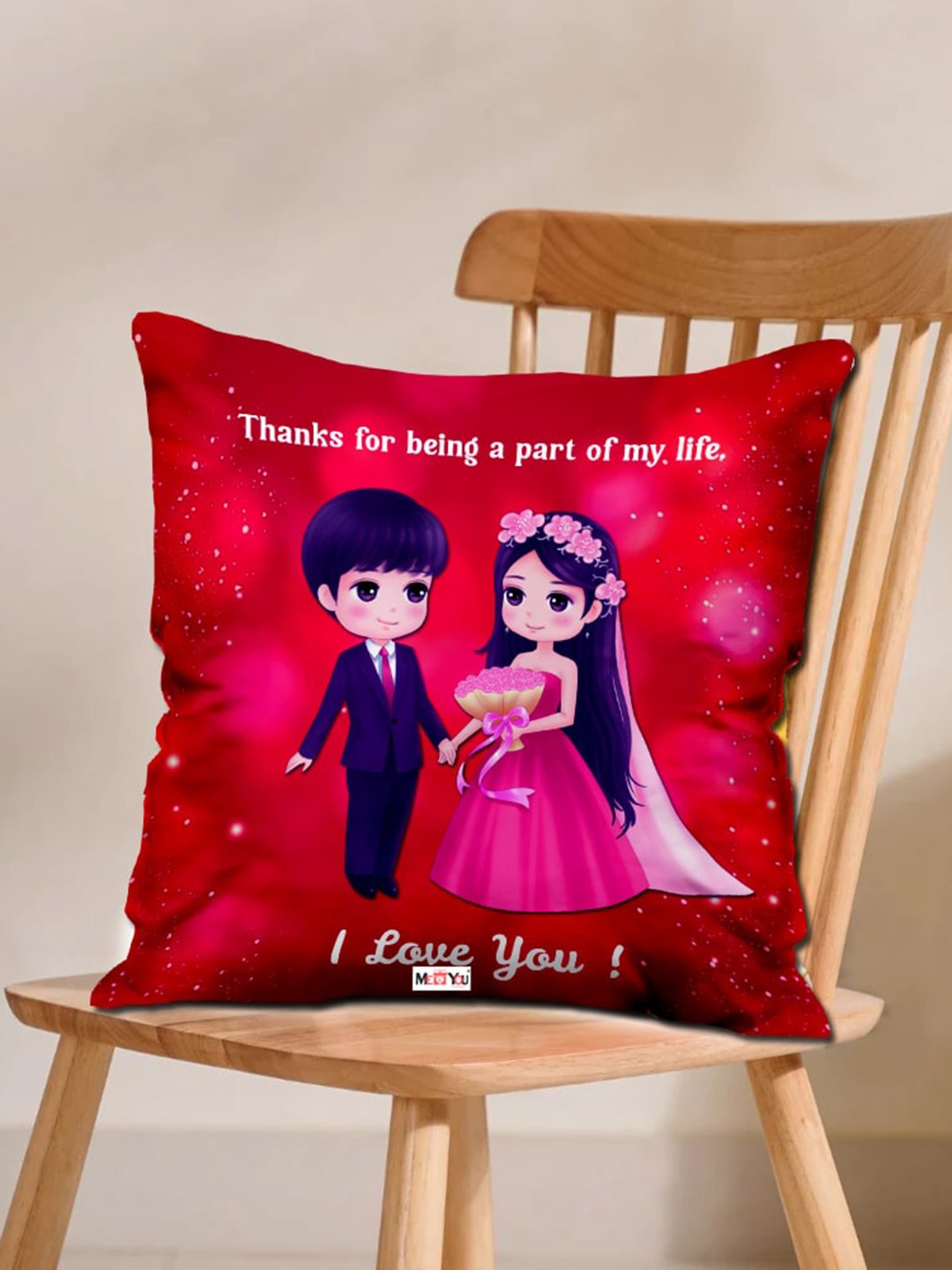

ME & YOU Red & White Printed Square Cushion