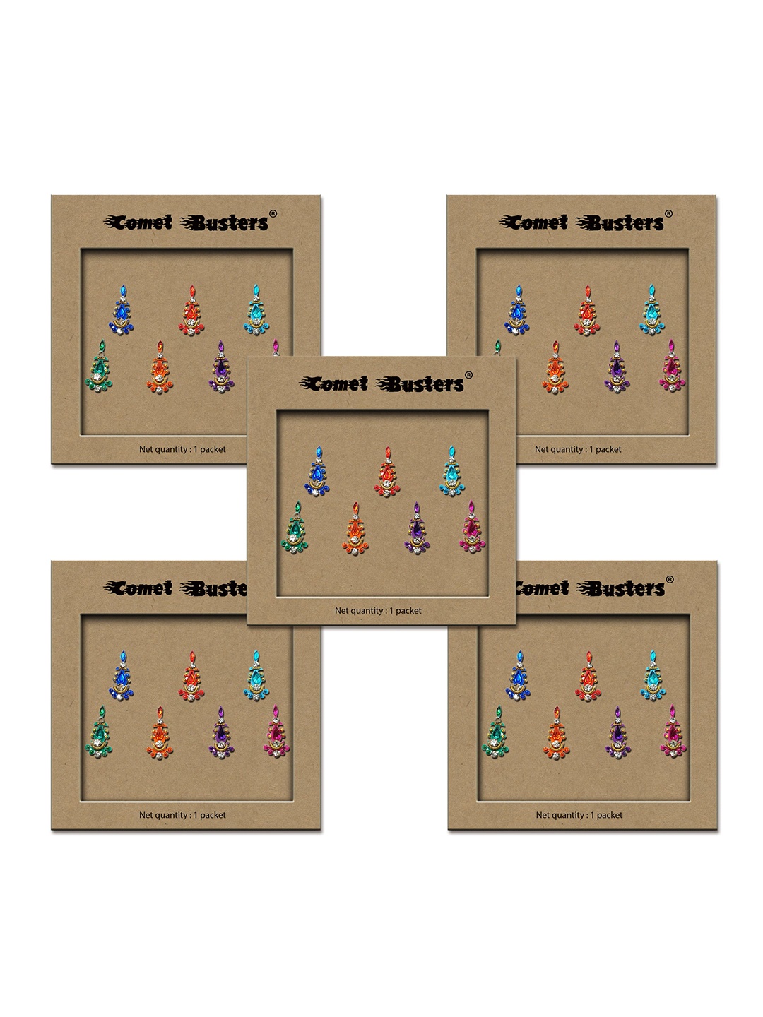 

Comet Busters Set of 5 Handcrafted Reusable Traditional Designer Bindis - 013, Multi
