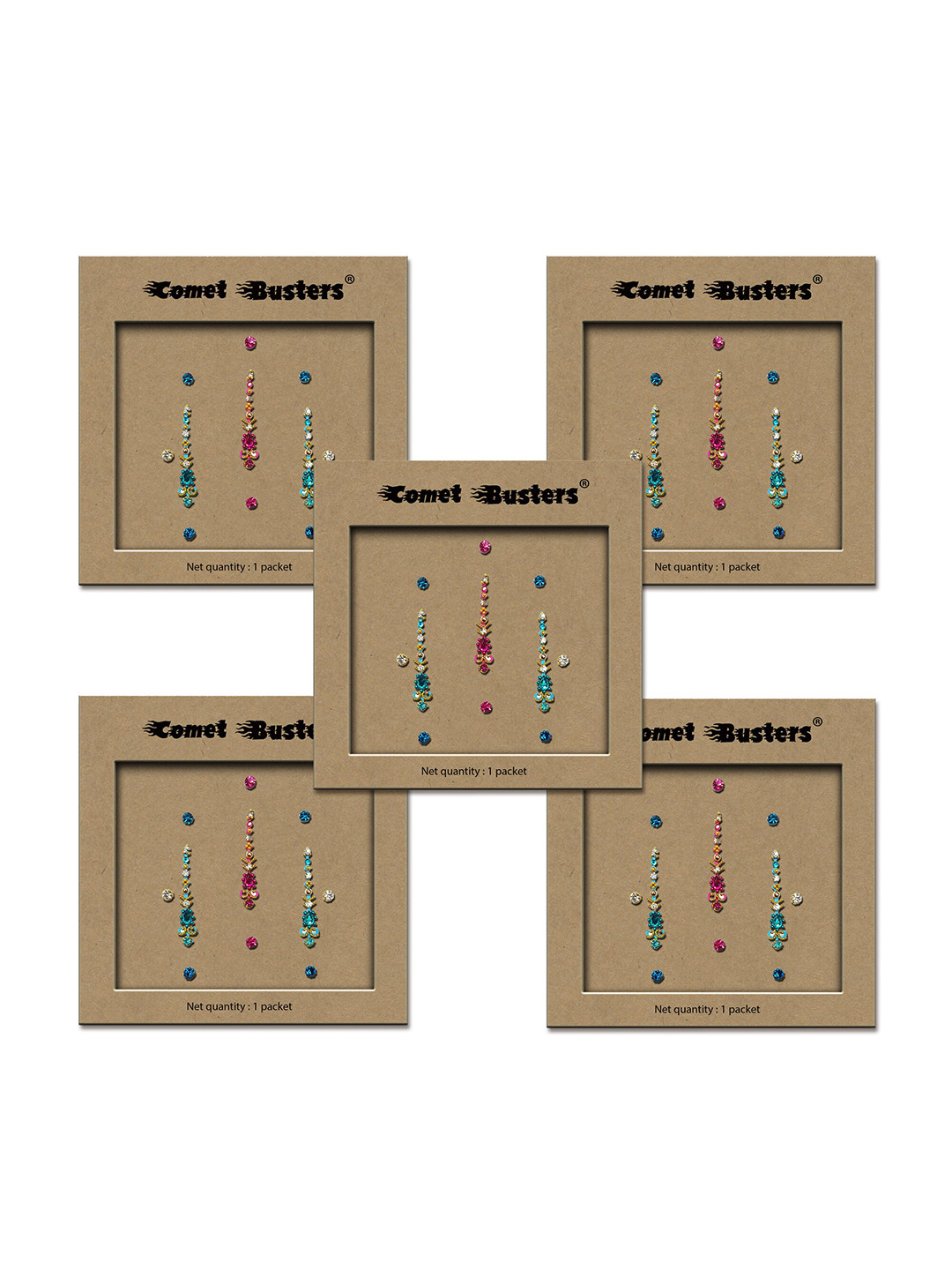 

Comet Busters Set of 5 Handcrafted Reusable Traditional Designer Bindis - 016, Multi