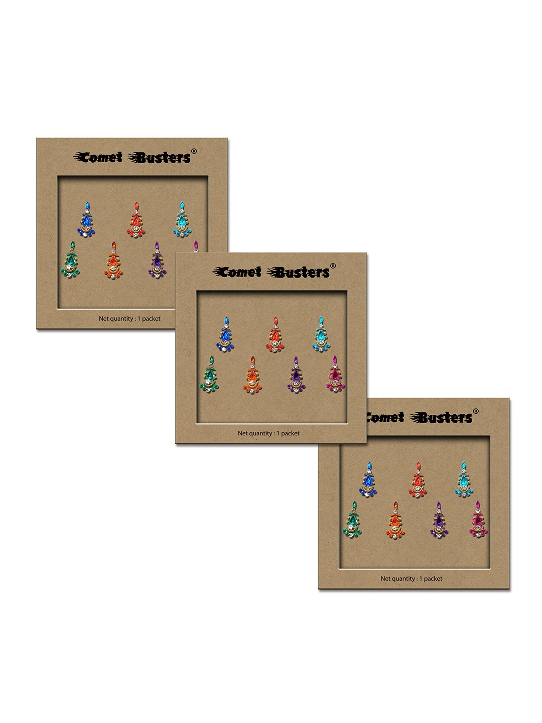 

Comet Busters Set of 3 Handcrafted Reusable Traditional Designer Bindis - 013, Multi
