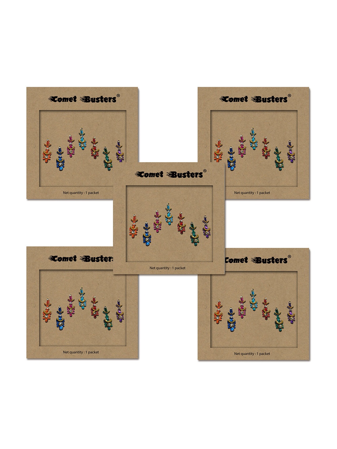 

Comet Busters Set of 5 Handcrafted Reusable Traditional Designer Bindis - 004, Multi