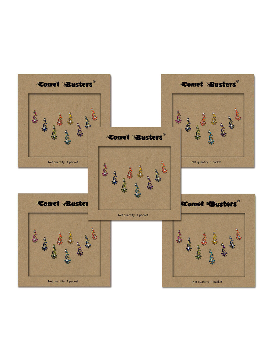 

Comet Busters Set of 5 Handcrafted Reusable Traditional Designer Bindis - 003, Multi