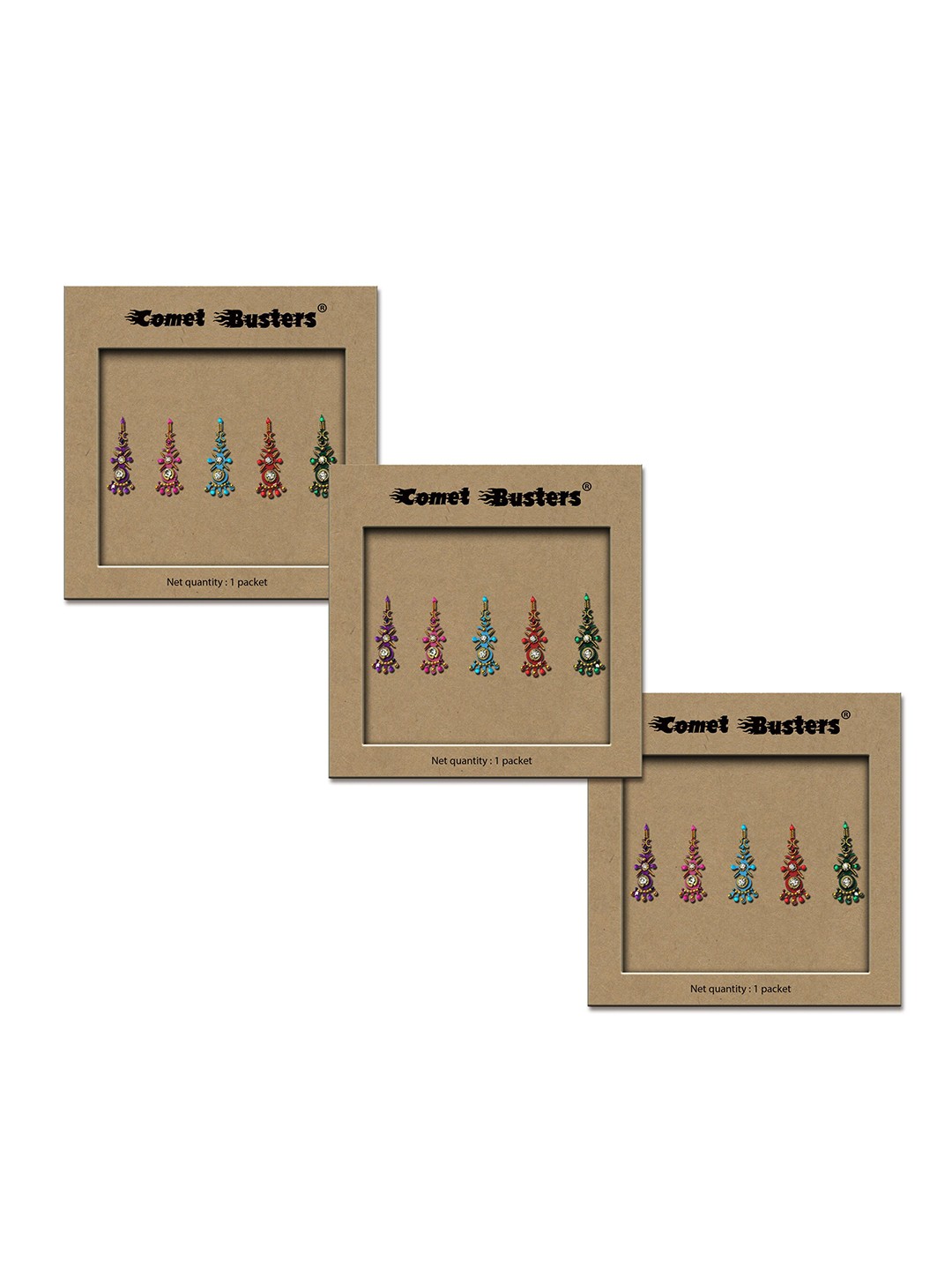

Comet Busters Set of 3 Handcrafted Reusable Traditional Designer Bindis - 001, Multi