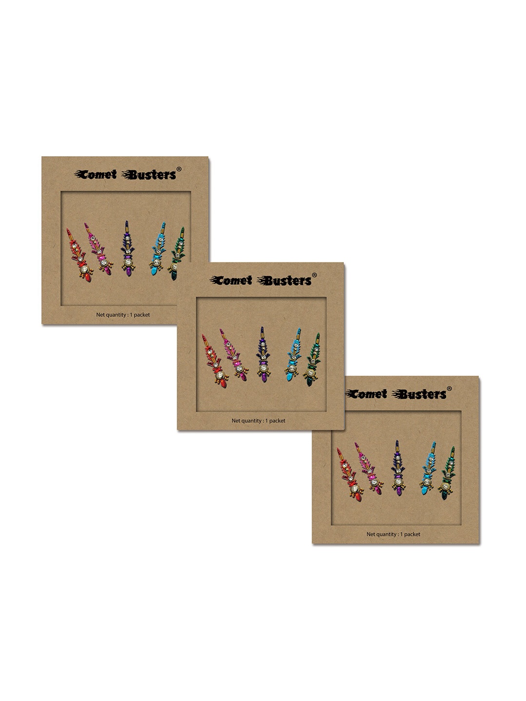 

Comet Busters Set of 3 Handcrafted Reusable Traditional Designer Bindis - 002, Multi