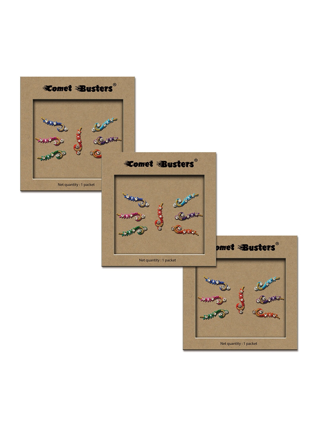 

Comet Busters Set of 3 Handcrafted Reusable Traditional Designer Bindis - 015, Multi