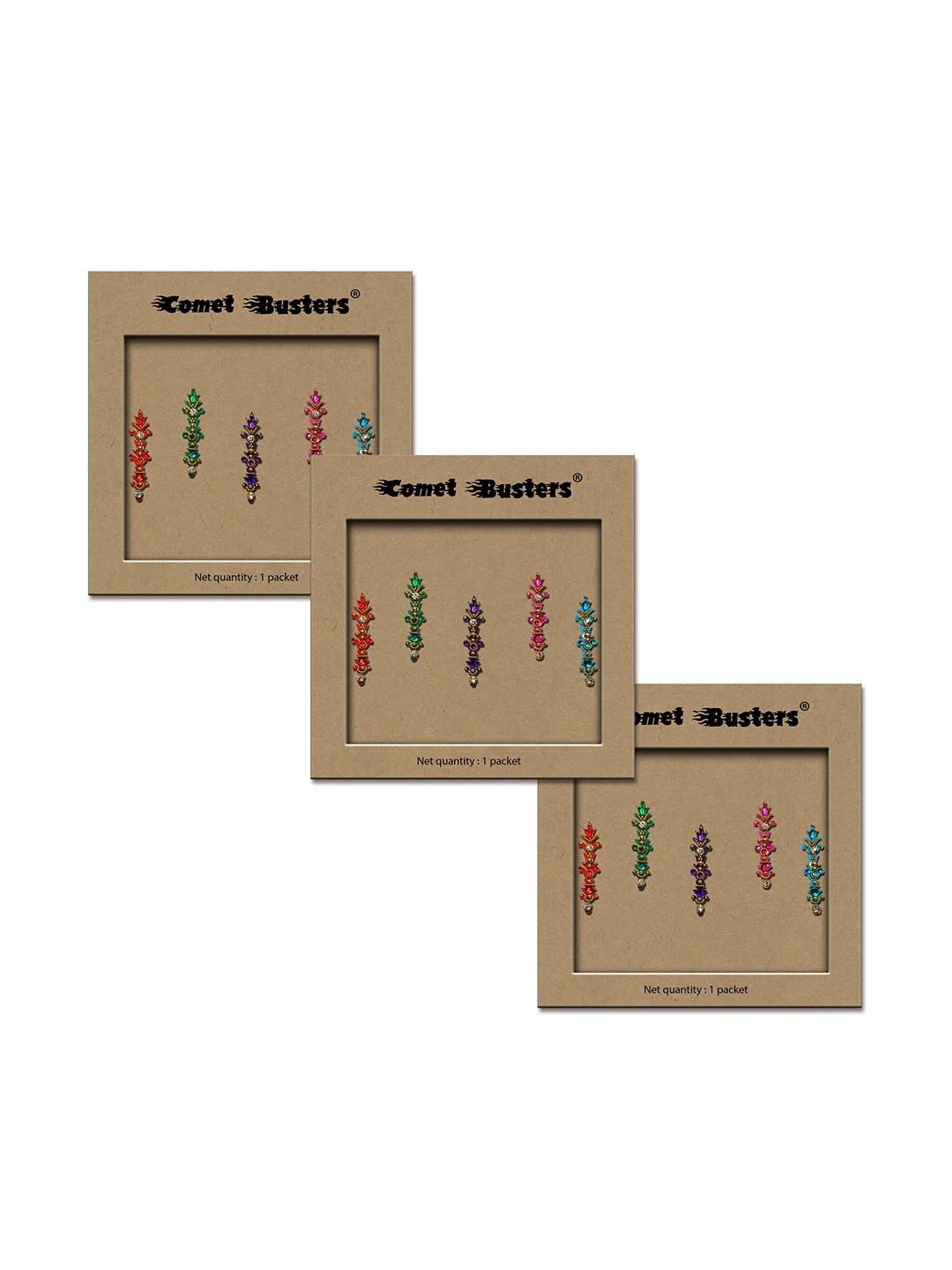 

Comet Busters Set of 3 Handcrafted Reusable Traditional Designer Bindis - 011, Multi