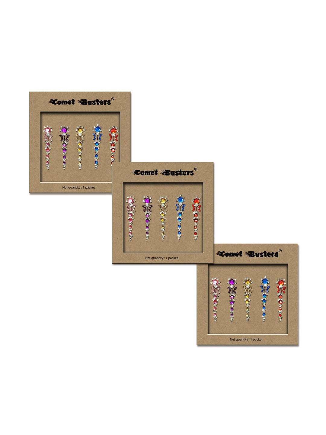 

Comet Busters Set of 3 Handcrafted Reusable Traditional Designer Bindis - 012, Multi