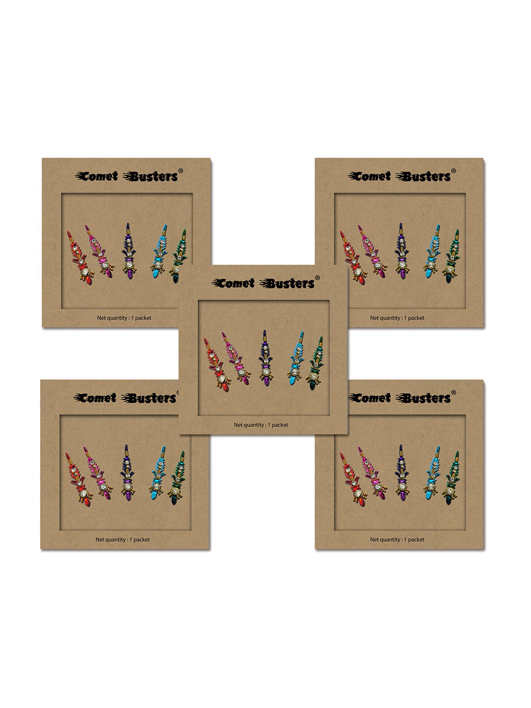 

Comet Busters Set of 5 Handcrafted Reusable Traditional Designer Bindis - 002, Multi