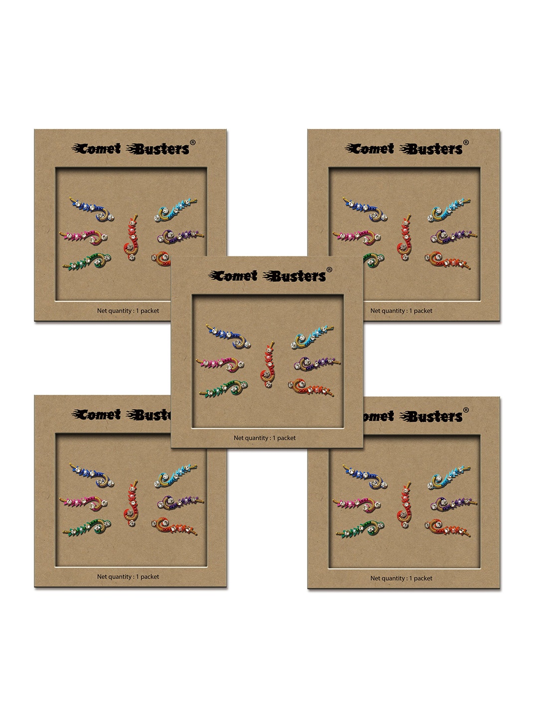 

Comet Busters Set of 5 Handcrafted Reusable Traditional Designer Bindis - 015, Multi