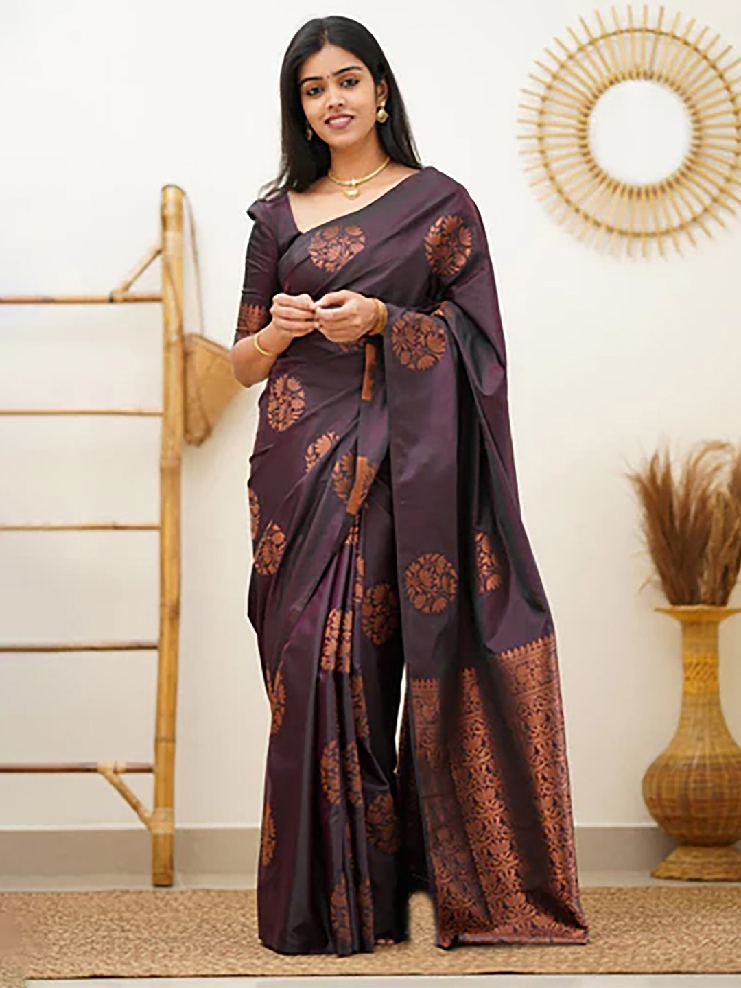 

Aldwych Woven Design Floral Designer Banarasi Saree, Purple