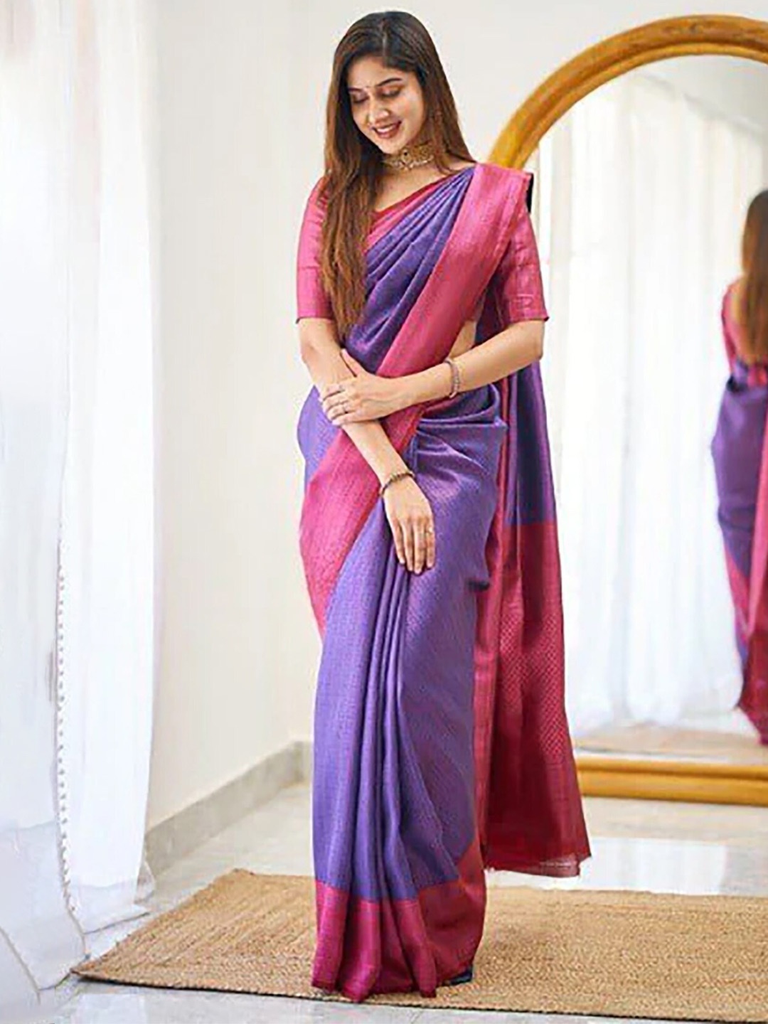 

Aldwych Woven Design Designer Banarasi Saree, Purple