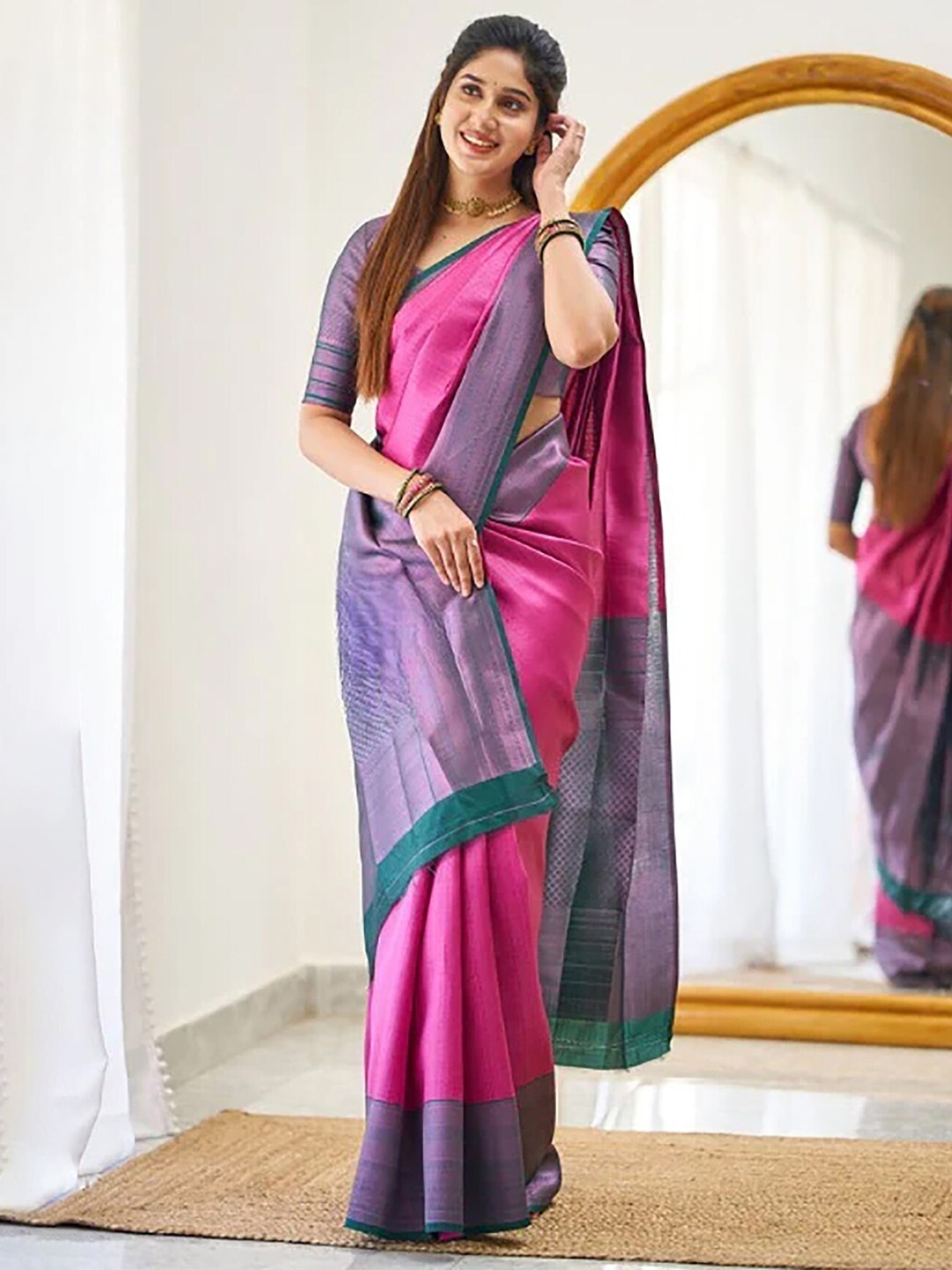 

Aldwych Ethnic Motifs Woven Design Designer Banarasi Saree, Pink