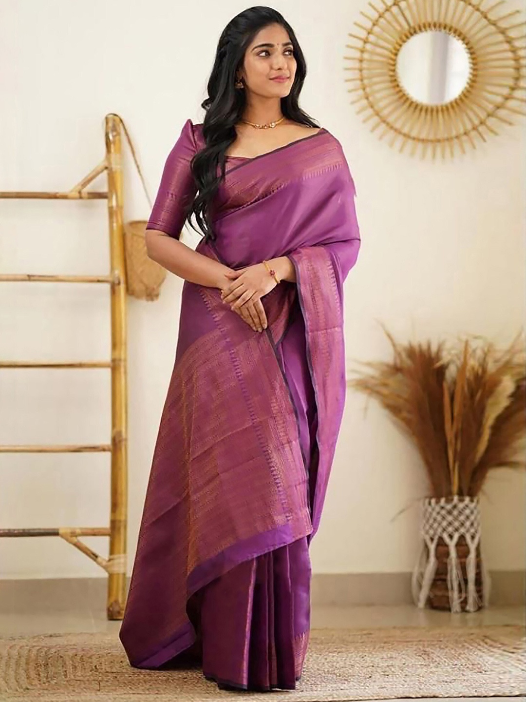 

Aldwych Woven Design Designer Banarasi Saree, Purple