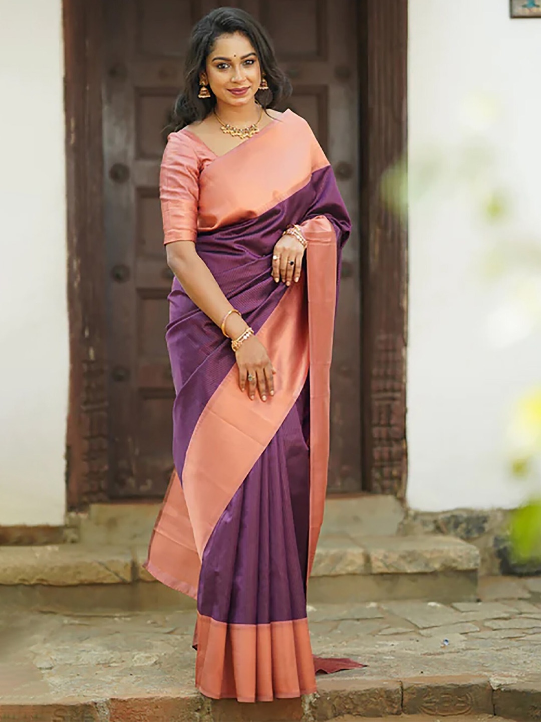 

Aldwych Woven Design Designer Banarasi Saree, Purple