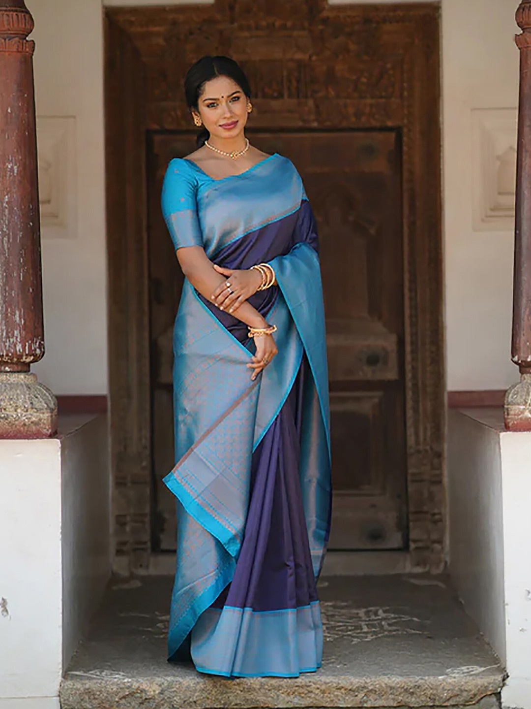 

Aldwych Woven Design Designer Banarasi Saree, Blue