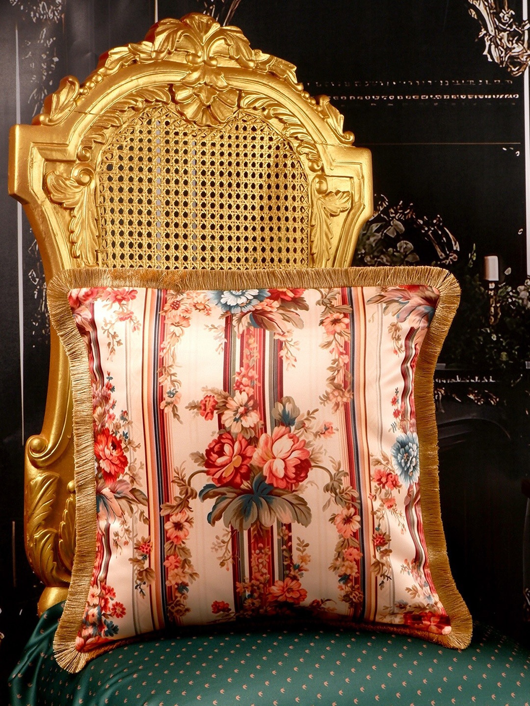 

THE WHITE INK DECOR Red & White Floral Satin Square Cushion Covers
