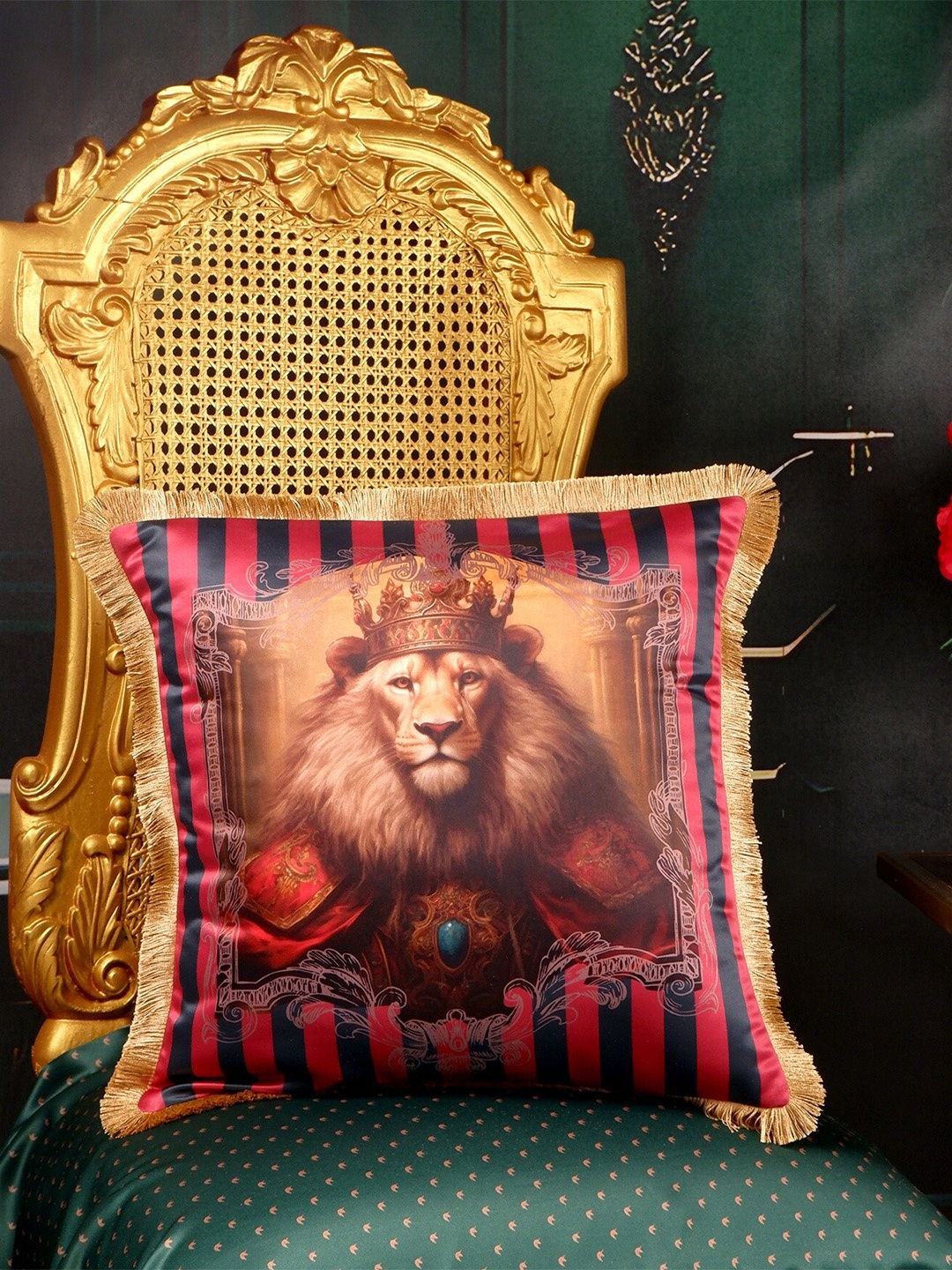 

THE WHITE INK DECOR Red & Brown Quirky Satin Square Cushion Cover
