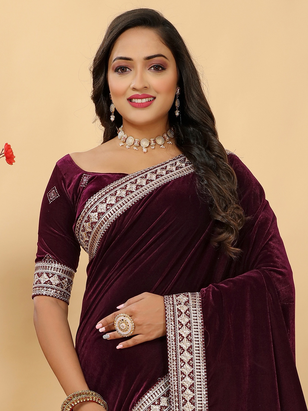 

Saree mall Velvet Embroidered Designer Sarees, Purple