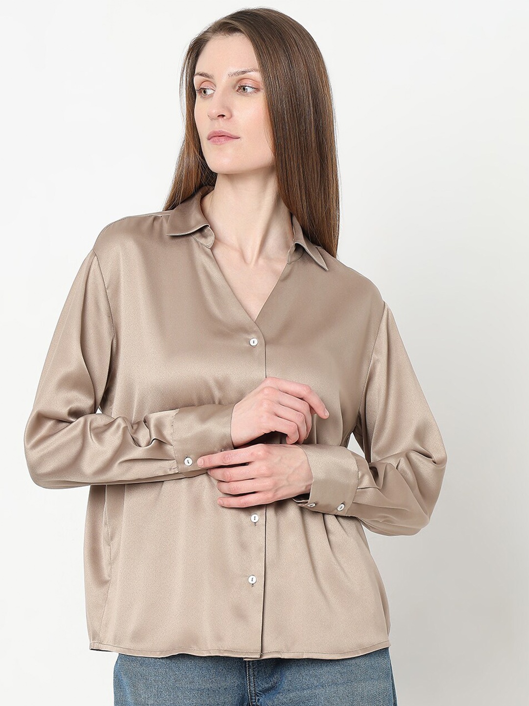 

Vero Moda Spread Collar Casual Shirt, Brown