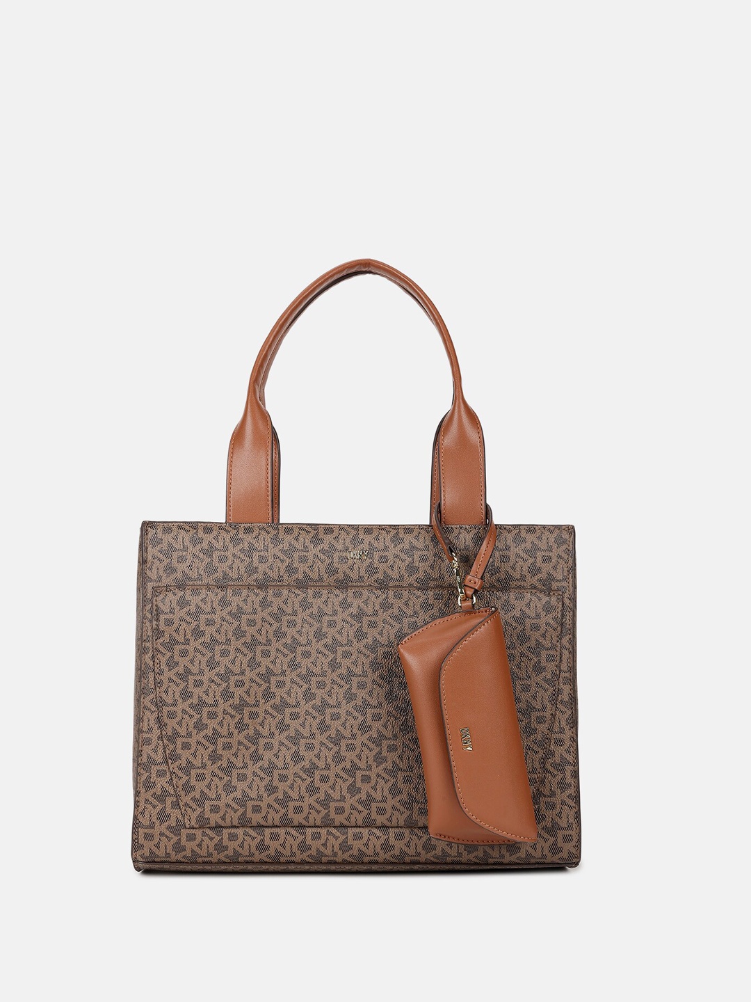 

DKNY Typography Printed Structured Handheld Bag, Brown