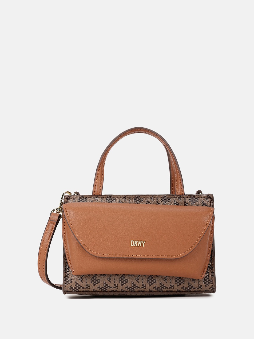 

DKNY Typography Printed Structured Handheld Bag, Brown