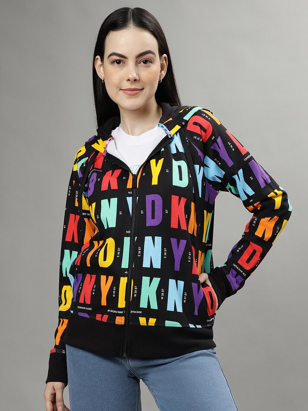 

DKNY Typography Printed Bomber Jacket, Black