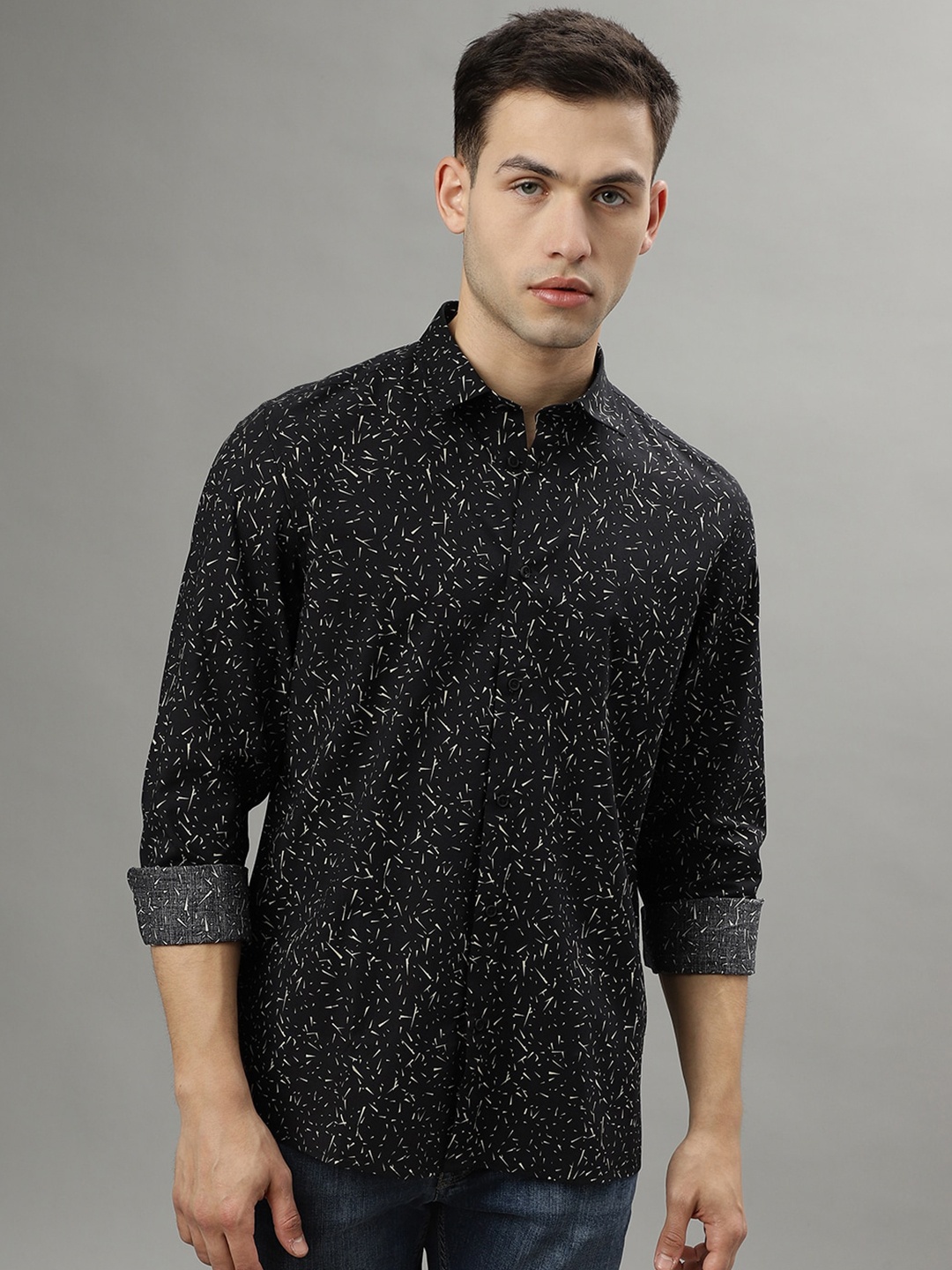 

Antony Morato Opaque Spread Collar Printed Curved Casual Shirt, Black