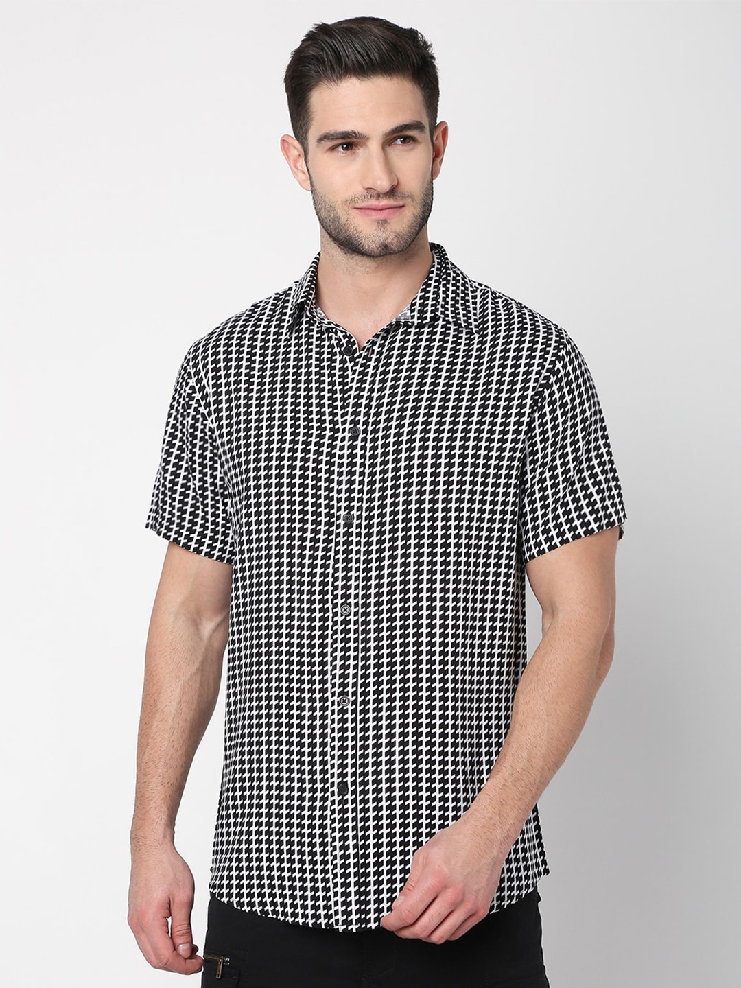

R&B Cotton Checked Casual Shirt, Black