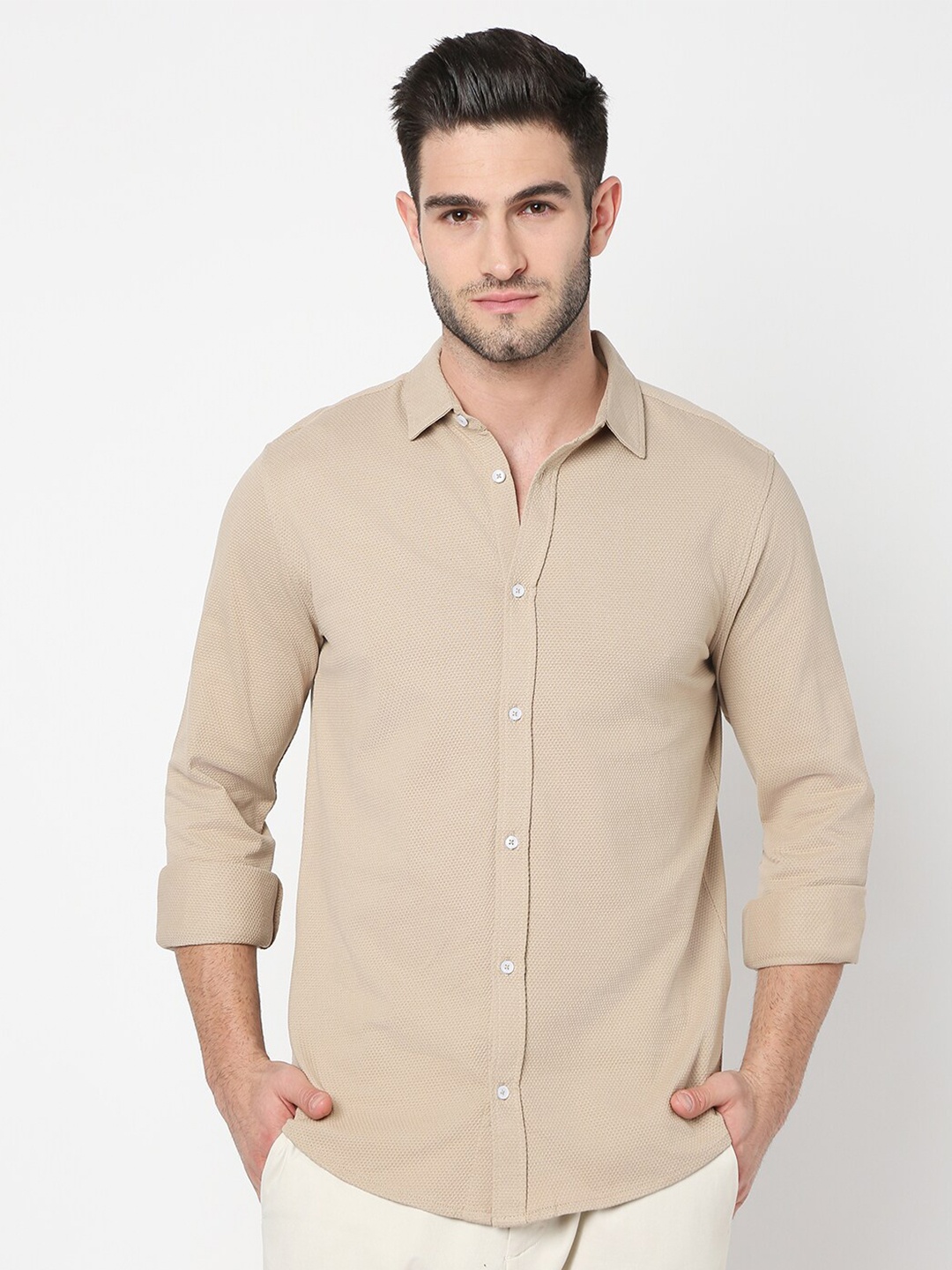 

R&B Cotton Solid Casual Shirt, Beige