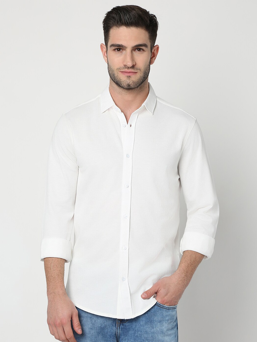 

R&B Cotton Solid Casual Shirt, White